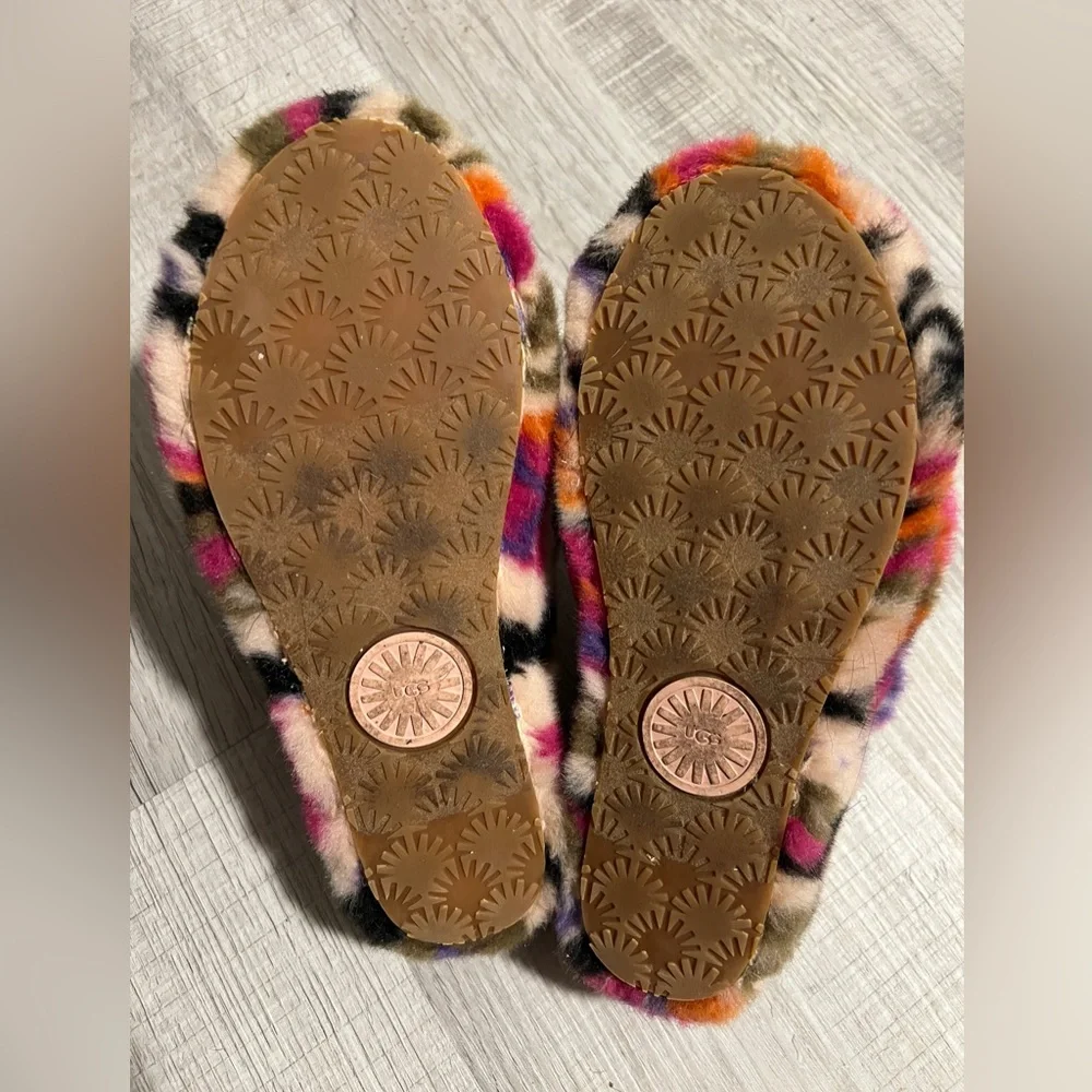 UGG FLUFF YEAH LOGO SLIDES Motlee Furry Chunky Wedge Graffiti Pink Platform Punk